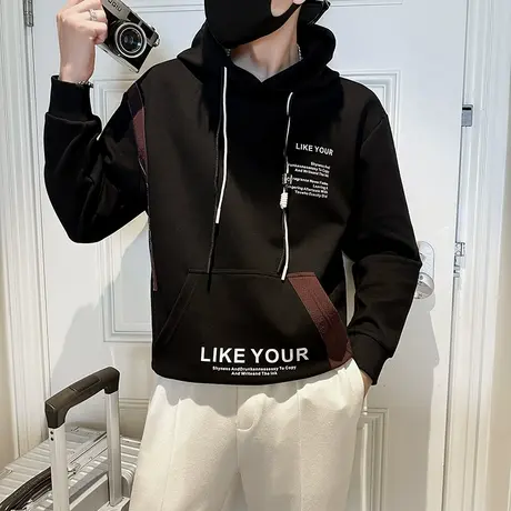 连帽卫衣男2023秋季新款美式复古潮牌打底套头衫长袖字母休闲上衣商品大图