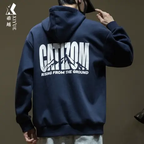 希越2024春季连帽卫衣男新款美式宽松大码350g重磅袋鼠兜男士外套商品大图