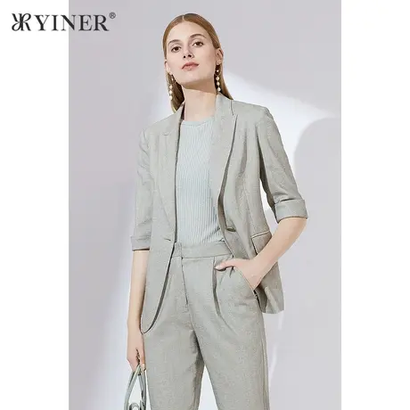 YINER音儿女装夏季时尚一粒扣七分袖西装领短外套商品大图
