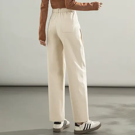 米白色阔腿牛仔裤女2024新款春秋显瘦裤子休闲女裤高腰窄版直筒裤商品大图