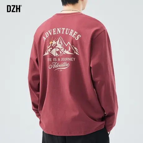 男士打底衫春季长袖T恤男圆领红色上衣内搭2024年新款外套男款潮商品大图