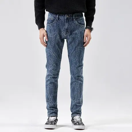 美式牛仔裤男2024新款宽松直筒春秋款潮牌潮流印花高街男士裤子商品大图