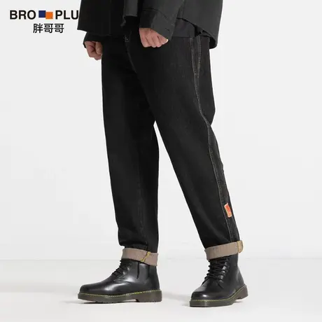 胖哥哥秋冬牛仔裤男大码直筒宽松加肥加大简约弹力休闲男士长裤子图片