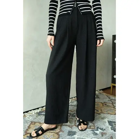 2024春夏新款高腰纯色通勤肌理感阔腿裤长裤柔软舒适亲肤直筒裤女商品大图