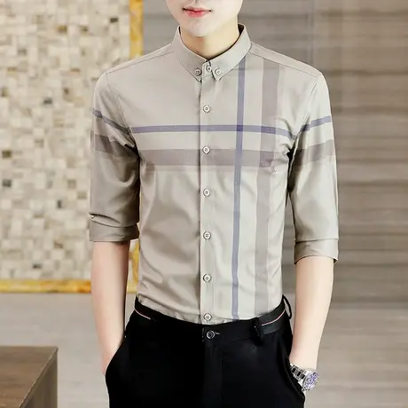 夏季设计感格子衬衫男五分短袖潮流商务休闲半中袖免烫男装衬衣寸商品大图