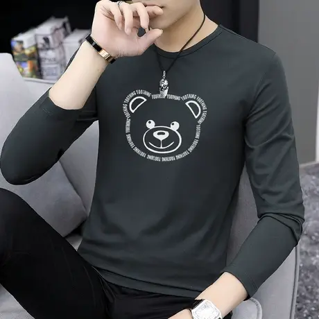 莫代尔小熊t恤男长袖潮牌ins秋季薄款内搭打底衫秋衣小衫圆领体恤商品大图