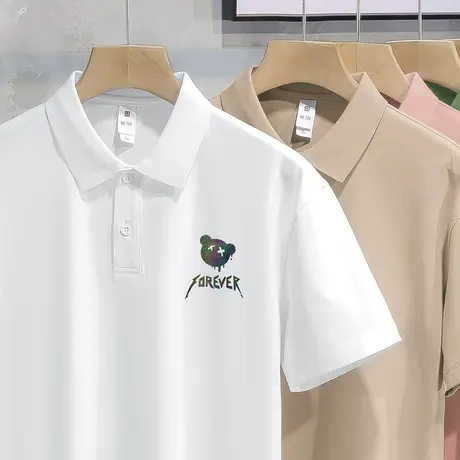 小熊短袖t恤男潮牌翻领保罗白色polo衫冰丝凉感有领半袖带领体恤商品大图