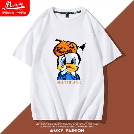 鸭子印花设计高级感短袖t恤男创意百搭时尚上衣潮牌夏季卡通体恤商品大图