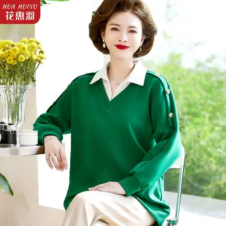 妈妈春秋装长袖上衣毛衣针织衫中年t恤中老年女秋装宽松打底小衫图片