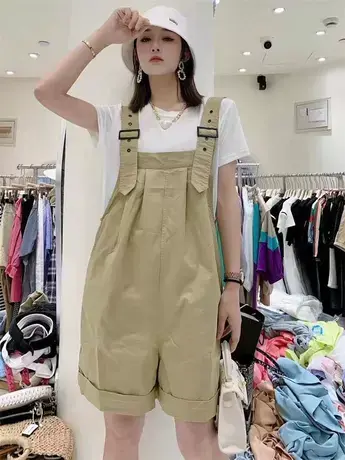 背带裤女2021新款夏季小个子显高洋气减龄显瘦休闲中裤工装五分裤图片