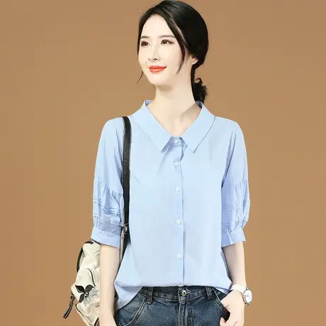 韩潮袭人格子女士衬衫设计感小众2023夏装新款短袖衬衣泡泡袖上衣商品大图