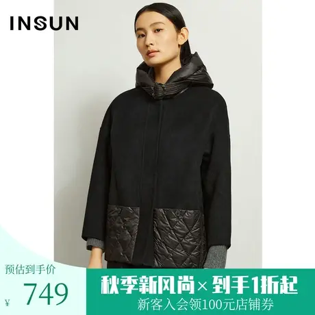 恩裳冬季经典羊毛简约时尚拼接羽绒设计百搭毛呢外套商品大图