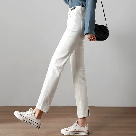 米白色直筒裤女2023新款春夏女裤休闲裤子小个子九分裤高腰烟管裤商品大图