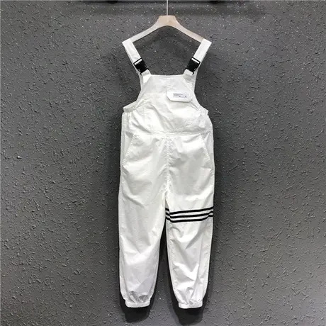 网红炸街背带裤薄款女潮春夏季新款条纹束脚裤宽松显瘦牛仔哈伦裤图片