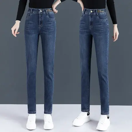 高腰牛仔裤女小脚裤秋季弹力修身直筒女裤大码百搭显瘦哈伦烟管裤图片