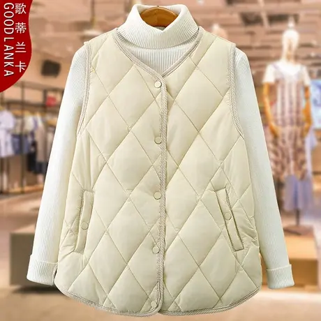 加大码中年胖妈妈秋冬夹棉羽绒马甲宽松时尚V领百搭薄款棉衣外套商品大图