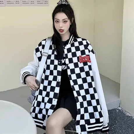 欧美高街hiphop外套女秋冬季小个子高级感炸街上衣开衫夹克棒球服图片