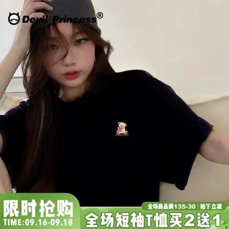 韩系ins风甜酷卡通小熊简约oversize宽松慵懒风chic学生短袖T恤女图片