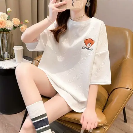 设计感小众短袖t恤女夏季韩版宽松中长款ins百搭欧货大版上衣服潮商品大图