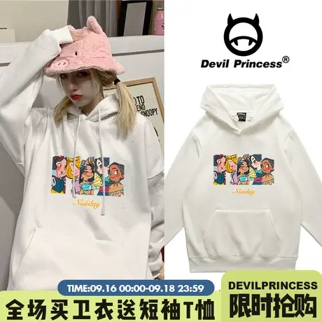 日系卡通元气少女学院慵懒风白色连帽卫衣女宽松韩版chic春秋外套商品大图