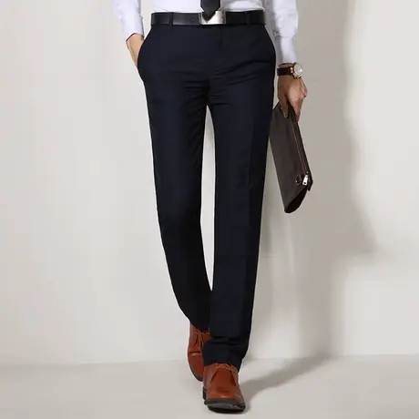 Seno韩版男士西裤直筒商务正装修身西服裤深蓝色西装男裤暗格纹裤图片