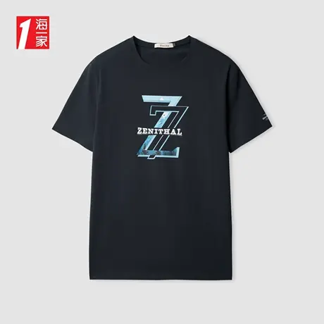 海一家休闲圆领短T2023夏季新款时尚字母印花舒适休闲短袖T恤男商品大图