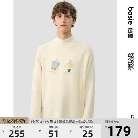 bosie2023年春套头毛衣男情侣渐变色人物趣味图案针织衫商品大图