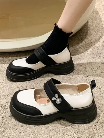 玛丽珍小皮鞋女2023新款法式粗高跟鞋子女春秋小香风厚底乐福单鞋商品大图