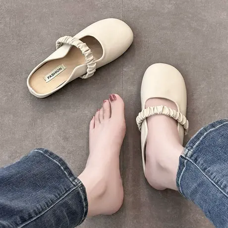 鞋子女2023年春秋新款设计感韩版时尚百搭圆头玛丽珍一脚蹬包头拖商品大图