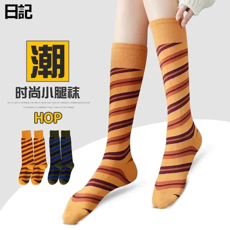 袜子女秋天薄ins潮小腿袜日系中筒堆堆袜半截高筒黑色长筒袜街头商品大图