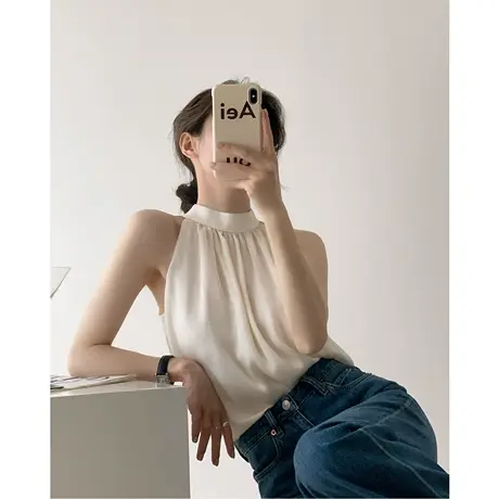 港风挂脖法式美背吊带背心内搭无袖女夏季设计感小众外穿性感上衣图片