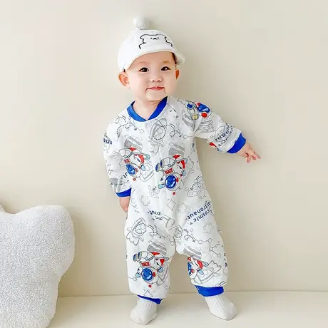 新生婴儿儿衣服加厚夹层连体衣初生宝宝秋冬季套装长袖保暖棉哈衣图片