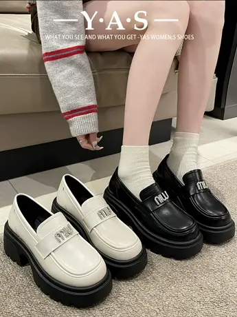 厚底粗跟一脚蹬乐福鞋子女英伦风2024春季新款爆款休闲单鞋小皮鞋商品大图