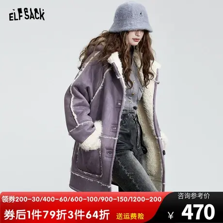 妖精的口袋撞色加厚棉服女2023冬季新款小个子复古设计感保暖棉衣商品大图