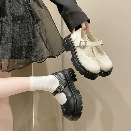玛丽珍鞋女2024春秋新款厚底学院增高百搭单鞋超火韩系粗跟小皮鞋图片