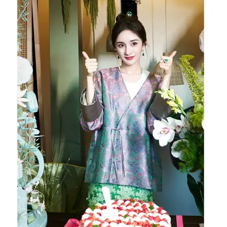 素飞新中式国风女装织锦提花宽松外套Z23023图片