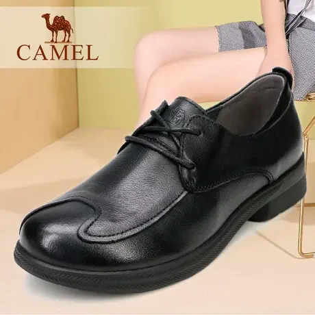 Camel/骆驼女鞋 春秋款真头层牛皮软底舒适平跟休闲妈妈鞋 单鞋子图片