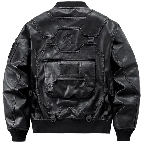 VIP重磅皮衣男假两件拼接飞行夹克棒球领机车服赛博朋克机能外套图片