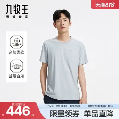 [商场同款]]九牧王男装JT2D28527圆领短袖T恤24秋新舒适百搭上衣商品大图