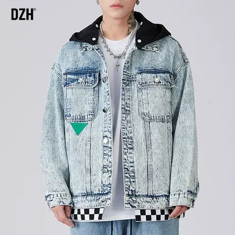 男士拼接牛仔外套男新款潮牌男装秋装上衣假两件上衣休闲夹克褂子商品大图