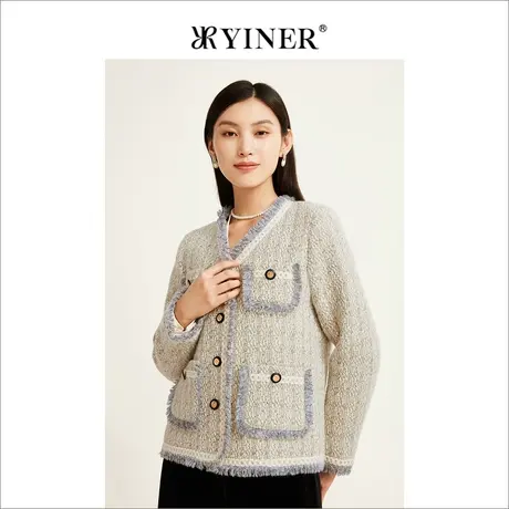 【小香风】YINER音儿专柜女装2022冬季新款亮丝小香风轻薄羽绒服商品大图