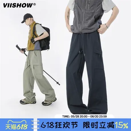 VIISHOW美式多口袋工装裤男士2025夏季薄款宽松直筒运动休闲长裤商品大图