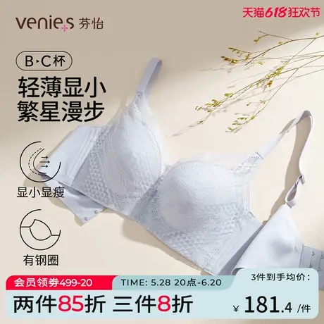 芬怡轻薄大杯文胸女士蕾丝内衣有钢圈包容侧收调整胸罩EV171商品大图
