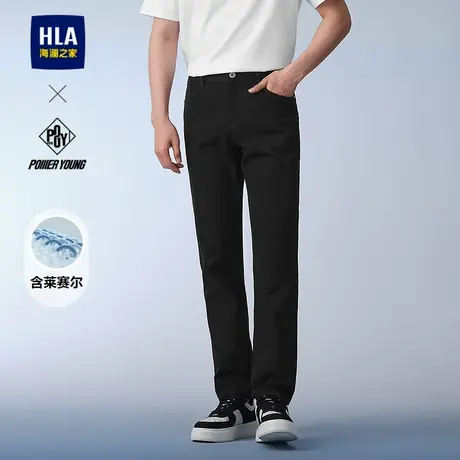 HLA/海澜之家POWER YOUNG黑色牛仔裤25春夏季新洗水休闲直筒裤男商品大图