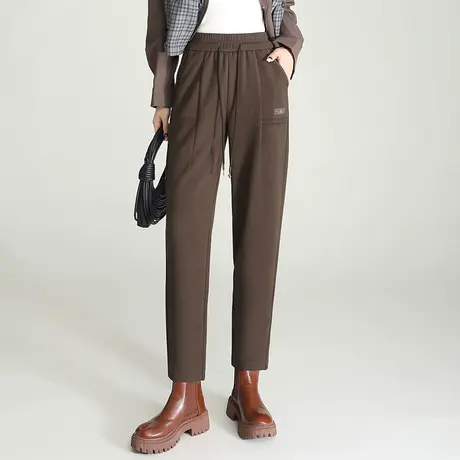 松紧腰休闲女裤毛呢裤秋冬2023新款时尚显瘦小脚哈伦裤通勤萝卜裤图片