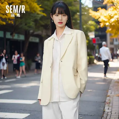 森马西装外套女中长款秋季韩版时尚落肩休闲小个子高级感气质西服图片
