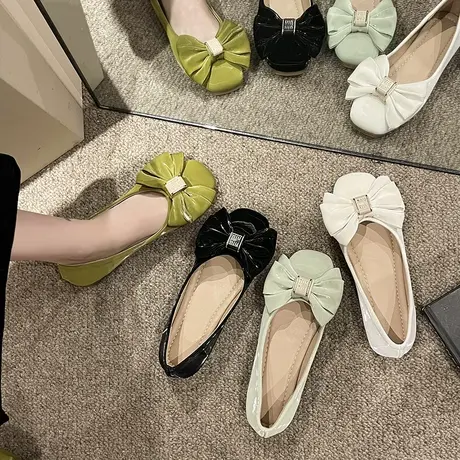 小清新蝴蝶结豆豆鞋女2023年新款浅口一脚蹬软底单鞋子仙女风瓢鞋图片