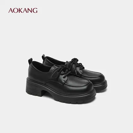 奥康 女鞋2025秋季新款厚底春秋真皮黑色小皮鞋乐福单鞋门店发货图片