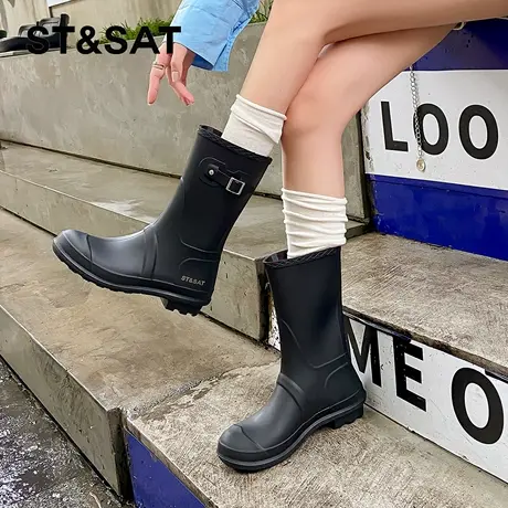 星期六防水雨靴女2025新款网红ins百搭中筒靴一脚蹬防滑耐磨雨鞋商品大图
