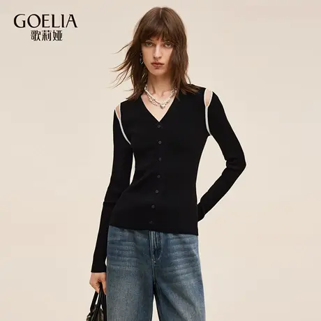 歌莉娅秋季新品肩部撞色镂空套头衫1E8J5J650图片
